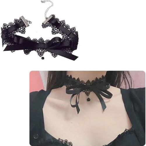 Choker Necklace Fashion Bowknot Lolita Choker Collar Necklace Costume Choker Sweet Lace Choker Cosplay Party Jewelry