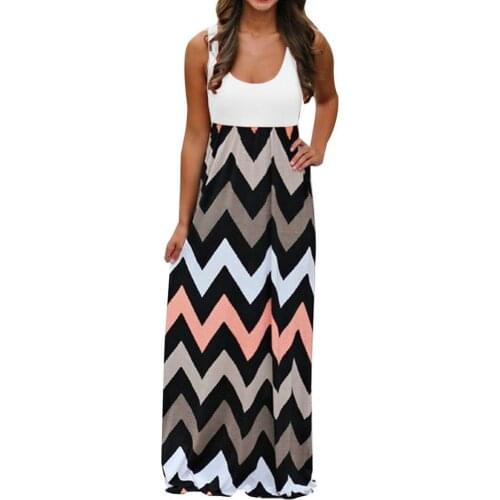 Women Summer Dress 2021 O Neck Summer Dress Sleeveless Polyester Loose Long Striped Patchwork Women Slip Dress for Daily Wear