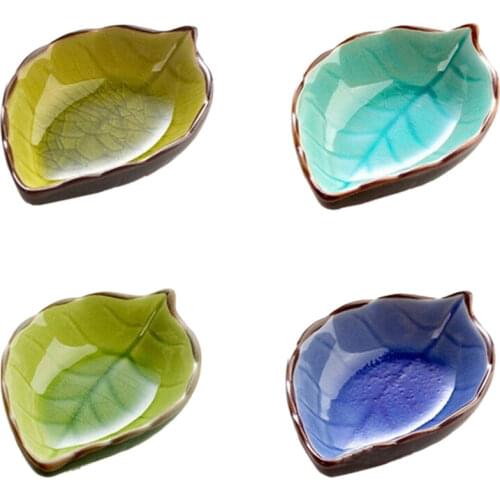 1PCS Japanese Sushi Dishes Snacks Creative Handcraft Leaves Ceramic Plates Kitchen Vinegar Seasoning Sauce China Dinnerware