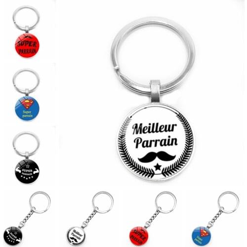 2020 New Super Parrain Letter Elements and Various Pattern Keychain Glass Convex Blessing Pendant Keychain Gift