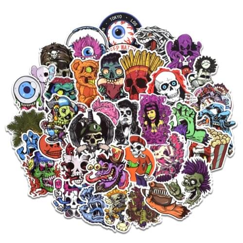50pcs Skull Stickers Spoof Horror Personality Vinyl Laptop Phone Skateboard Suitcase Guitar Sticker for MacBook/Huawei/HP/Lenovo