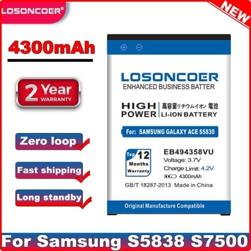 4300mAh EB494358VU Battery For Samsung Galaxy Ace Plus i619 S7500 S5830 S6802 B7510 i569 i579 S5660 S5830I S5838 S6102 S6108