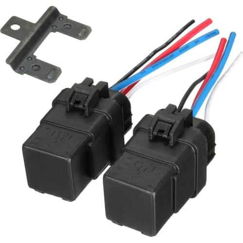 2pcs Automobile Relay DC 12V 40A 4 Pin Automobile Wire Relay Holder Waterproof Integrated + Holder With 9.4cm Length Wires