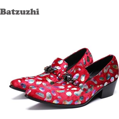 Batzuzhi Luxury Handmade Mens Shoes Pointed Toe Red Leather Dress Shoes for Men 6.5cm Heels Business, Party, Wedding Shoes Men