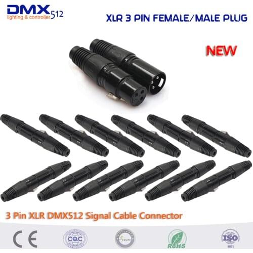 Free shipping 12 Pairs 3 Pin XLR DMX512 Signal Cable Connector Male&Female Plug for XLR stage lighting