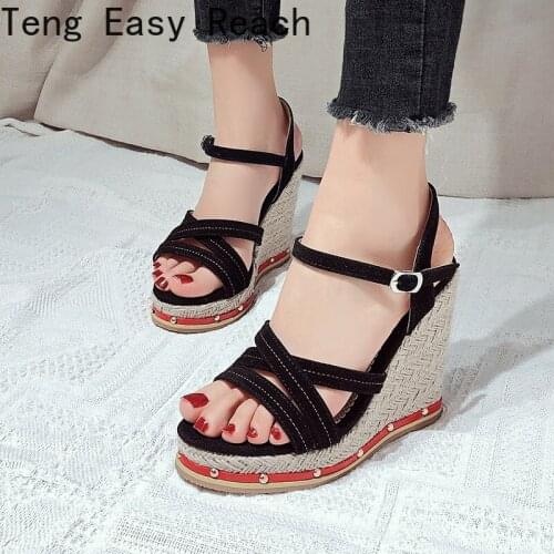 Woman Summer Fashion Wedge Sandals Platform Ladies High Heels Shoes Women Fashion Straw Buckle Open Toe Casual Female Footwear
