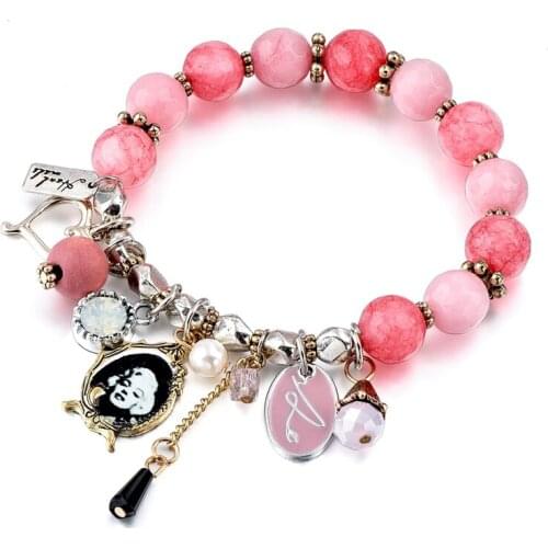 Elastic Chain Vintage Europe Bracelet Female Adjustable Crystal Beads Heart Charm Bracelets For Women Multicolor Pulseira