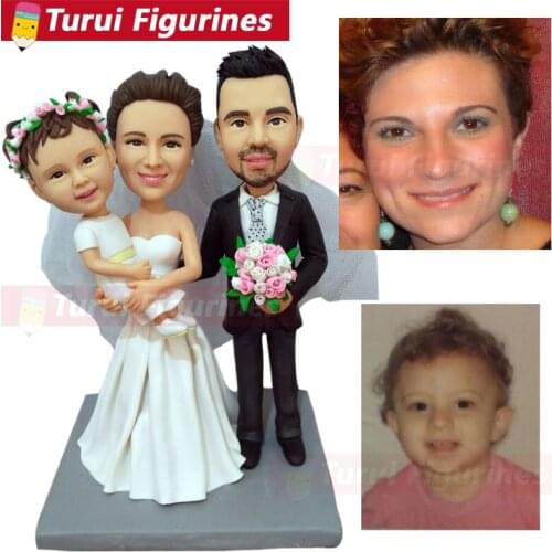 Family of 3 people figurines custom bobbleheads wedding anniversary gift ideas Personalized Teddy Bear Family mini statues dolls