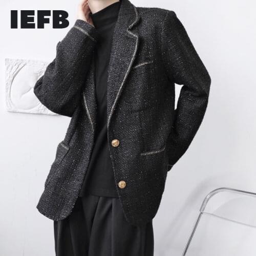 IEFB 2021 mens new japanese streetwear fashion high quality woolen suit coat loose single breasted black springe clothes 9Y4642