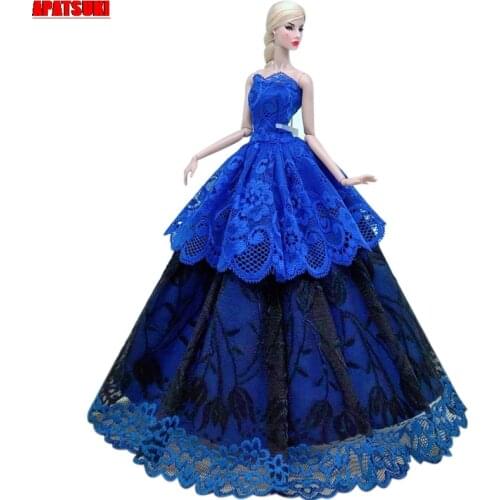 Royal Blue Lace Floral Wedding Dress For Barbie Doll Clothes Outfits Multi-layer Party Gown For 1/6 BJD Dolls Accessories Toys