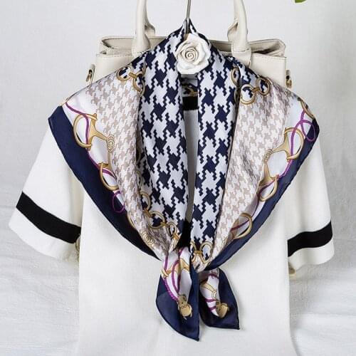 Summer Square Silk Womens Neck Scarf Fashion Chain Print handkerchief Bandana Satin Silk Neck Shawls Female Bag Twill Scarf