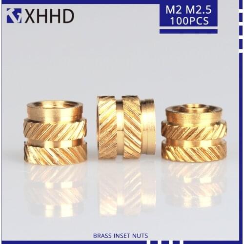 M2 100Pcs Insert Knurled Nuts Brass Hot Melt Inset Nuts Heating Molding Copper Thread Inserts Nut Free Shipping