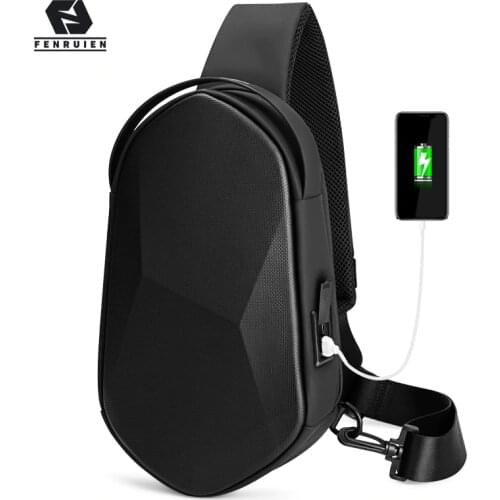 Fenruien Brand Men Bag Hard Shell Mens Crossbody Bag USB Charging Waterproof Outdoor Male Messenger Bags Short Trip Chest Bag