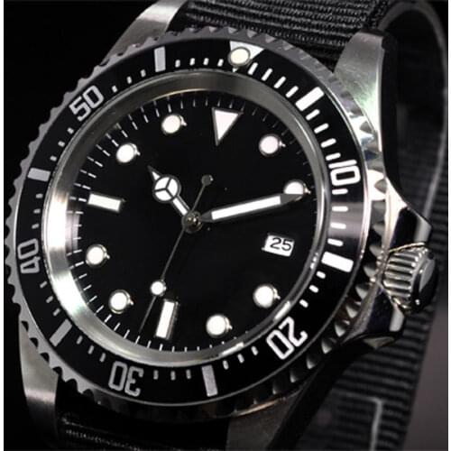 42mm parnis black dial sterile dial luminous vintage SEA automatic movement fabric strap mens watch