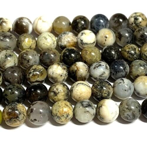 Veemake Natural Genuine Black Yellow Opal Round Loose Gemstone Jewelry Beads Making Necklaces Bracelets 07031