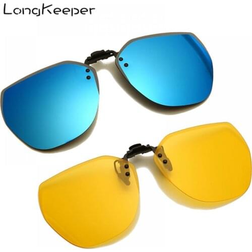 Polarized Clip On Sunglasses Men Women Mirror Blue Flip Up Lens Glasses Male Oversized Safe Night Driving Eyewear UV400 Gafas