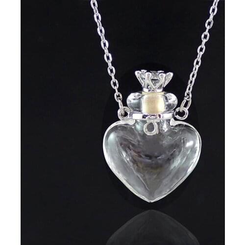 1PC Clear Heart Bottle Essential Oil Pendant Murano Glass Perfume Necklaces Stainless Steel Chain Perfumes For Women