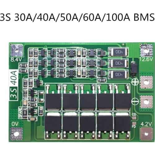 3S 30A/40A/50A/60A/100A BMS Board with Balance /For 18650 Li-ion Lithium Battery Protection Board