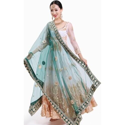 Indian Sari Scarf Mesh Embroidery Ethnic India Pakistan Clothing Silk Dupattas Headscarf Muslim Shawl Hijab Head Scarves Women