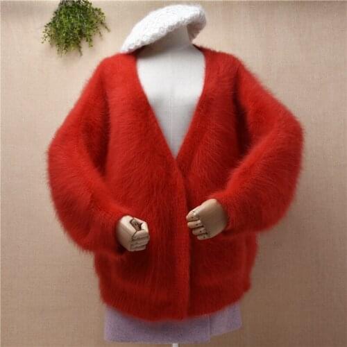 Casual Fashion female women winter thick warm mink cashmere knitted long batwing sleeves loose oversized cardigans jacket coat