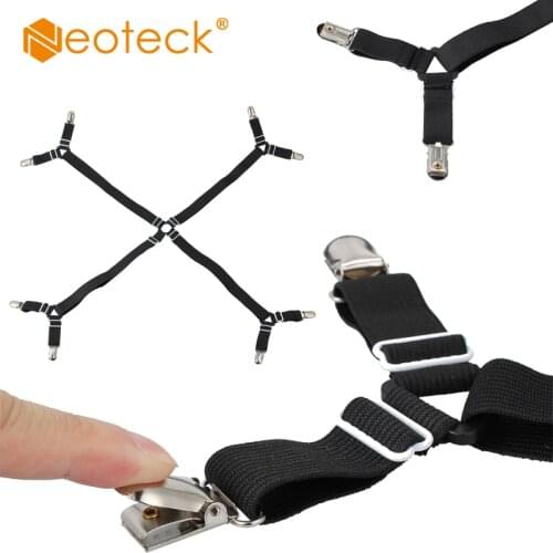 Neoteck adjustable bed sheet holder Plastic buckle elastic band Metal Clips Adjustable Crisscross Bed Sheet Clips Strap Fastener
