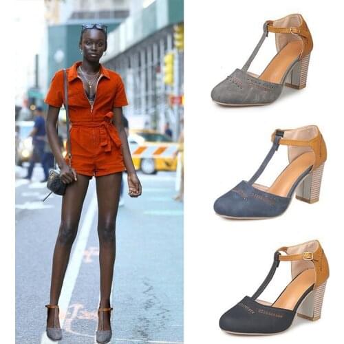 Shoes Women Summer Round Head Thick Heels Womens Sandals Female Ankle Strap High Heels Large Size Ladies Fashion Casual Sandal