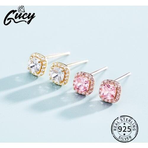 GUCY Fashion 925 Sterling Silver Squeare Stud Earrings Iced Cubic Zirconia Earrings Cute Jewelry For Women Gift