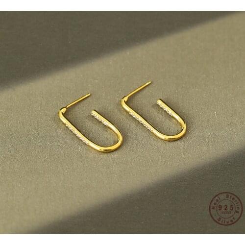 925 Sterling Silver Pavé Crystal Geometric U-shaped Stud Earrings Women Korean Fashion Simple Party Jewelry Girlfriend Gift