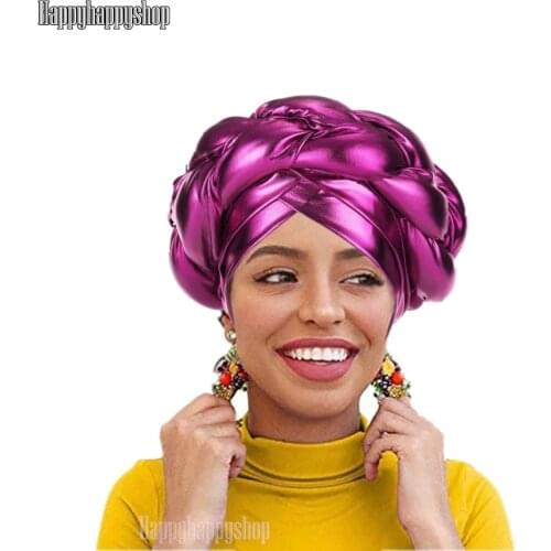 2021 New Glitter Braid Turban India Cap African Nigerian Party Headwear Arab Muslim Beanies Bandanas Headwrap Hair Loss Head Tie