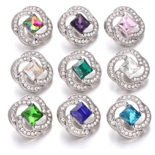 6pcs/lot New Snap Jewelry Bracelets 18mm Flower Snap Buttons Rhinestone Crystal Snaps Buttons Fit Charm Bracelet Buttons Jewelry