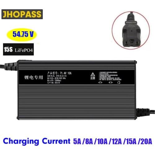 54.75V 20A 12A 15A 10A 8A 5A 15S LithiumLiFePO4 battery charger power supply FAST smart Output 180v-240v 48V ebike electronic