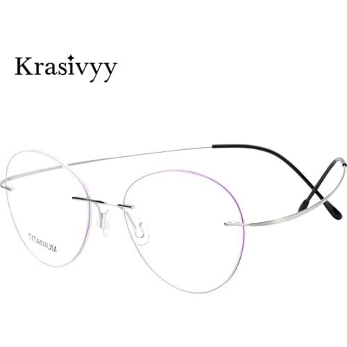 Krasivyy Rimless Pure Titanium Eyeglasses Frame Women Ultralight Optical Prescription Spectacles Classic Vintage Round Eyewear