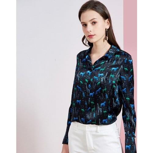 Blue leopard floral silk blouse office womens shirts and blouses long sleeve 2020 summer casual sexy boho plus size high quality
