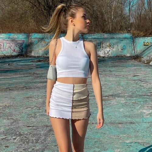 2021 Summer Womens High Waist 3-Color Panelled Patchwork Screw Thread Slim Hip Short Skirt Y2K Casual Streent Wear X21SK128