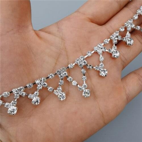 12 inches Crown Rhinestone Crystal Chain Bling Diamond Metal Collar Trim Ribbon Clothing Accessories Necklace Dress Adornment