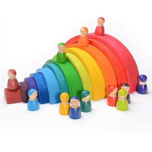12Pcs Toddler Playset Montessori And Waldorf Inspired Rainbow Wooden Toys Colorful Rainbow Blocks Rainbow Stacker Toy for Infant