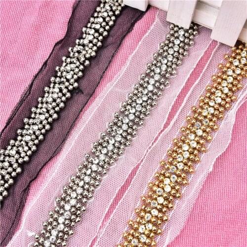 2yard/lot Plastic Craft Beaded 4.5cm black white mesh rhinestone lace Trim ribbon costume applique sewing on garment
