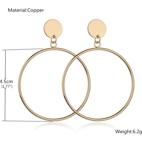 2021 Fashion Large Circle Hoop Drop Earrings For Women Vintage Statement Simple Gold Round Female Hanging Earrings Silvery Jewel