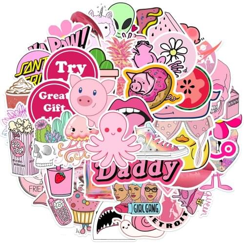 25/50PCS Cute Kawaii Pink Stickers For Girls Luggage Laptop Skateboard Bicycle Decal Toy Stickers For Children Gift