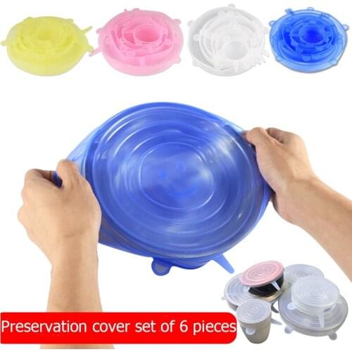 6 Pcs/Set Food Silicone Cover Universal Silicone Lids For Cookware Bowl Pot Lid Reusable Stretch Lids Wrap Kitchen Accessories