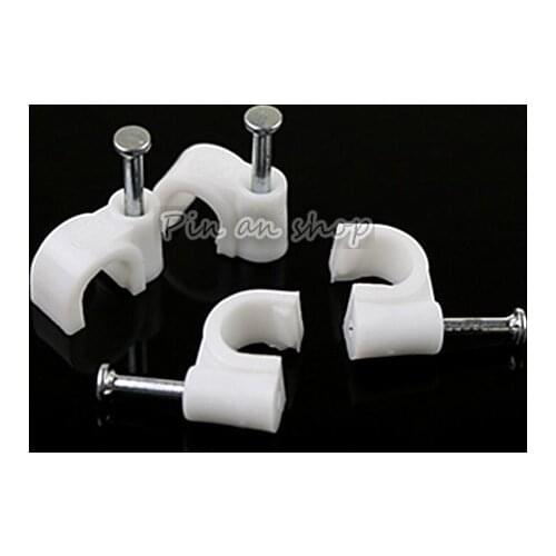 Free shipping 100pcs 4mm Cable fixed Round or Circle Path cable clips with Nail, Wire U Circle Cable Clamp with Nail