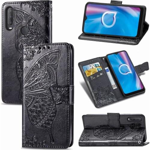 Cute Butterfly Case for Alcatel 1s 2020 (6.2in) Cover Flip Leather Wallet Book Black Alcatel5028 5028A 5028D 5028Y 5030D 5028