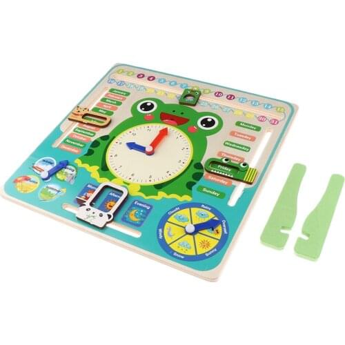 Wooden Cognitive Calendar Clock Board, Kids Toddlers Multifunction Education Toys, Cartoon Design