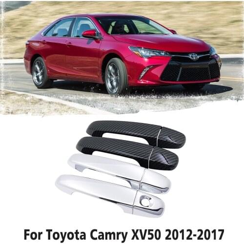 For Toyota Camry XV50 Daihatsu Altis Aurion 2012~2017 Carbon Fiber Chrome Door Handle Cover Car Accessories Stickers Trim Set
