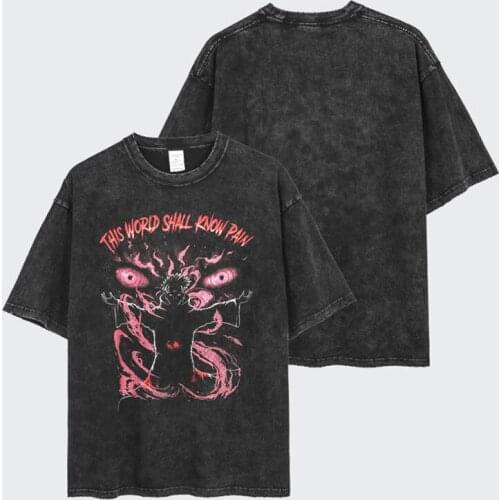 Anime Printed T Shirts Men/Women Harajuku Style Vintage Washed Black Itachi Tshirts Streetwear Funny Summer Casual T-shirt CS675