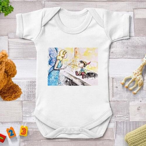 Graphic Baby Boy Clothes Summer White Breathable Newborn Jumpsuits Infant Bodysuit Pinocchio Printed Cute Baby Kids Playsuit