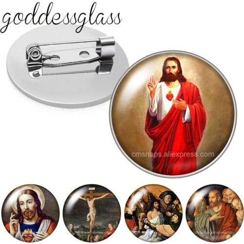 Christian religion Jesus Cross God Blessed Faith Round Glass cabochon Brooch Dome Photo Jewelry Brooches Pin For Men Woman Gift