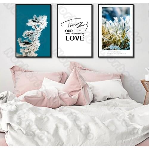 Modern Style Canvas Painting Wall Poster White Flowers Picture Art Letters On Love and World for Living Room Bedroom Decoration