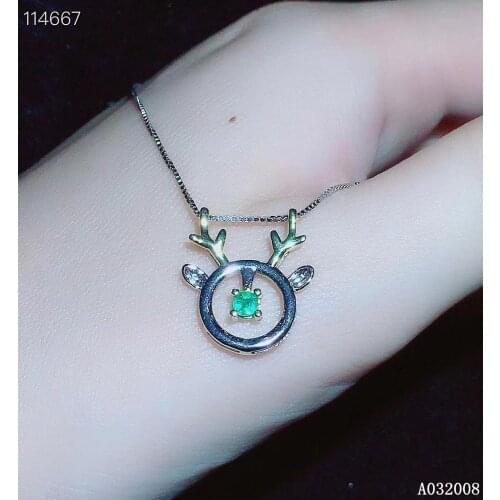 KJJEAXCMY fine jewelry 925 pure silver inlaid natural emerald girl new Pendant Necklace vintage Clavicle chain support test