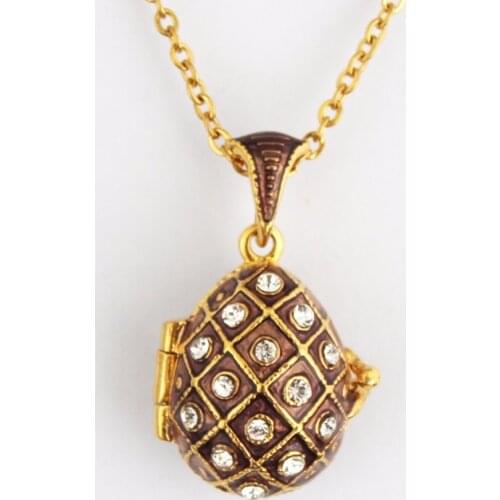 YAFFIL Pendant Necklace HandMade Womens Jewelry Vintage Egg Pendant Brass Crystal Necklace Gifts For Women Girls Ladybird Inside
